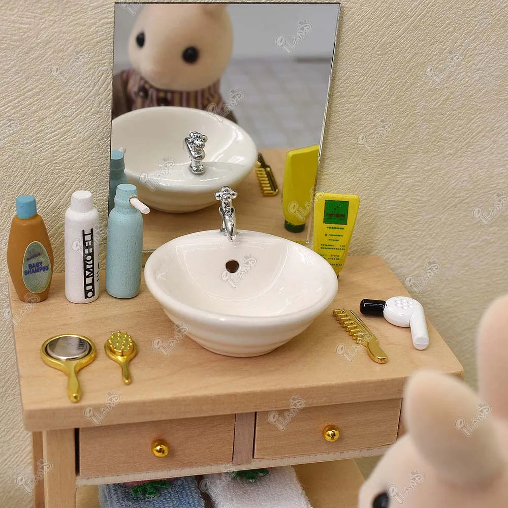 1:12 Scale Miniature Ceramic Bathroom Sink With Faucet For Dollhouse Accessories Miniature Furniture