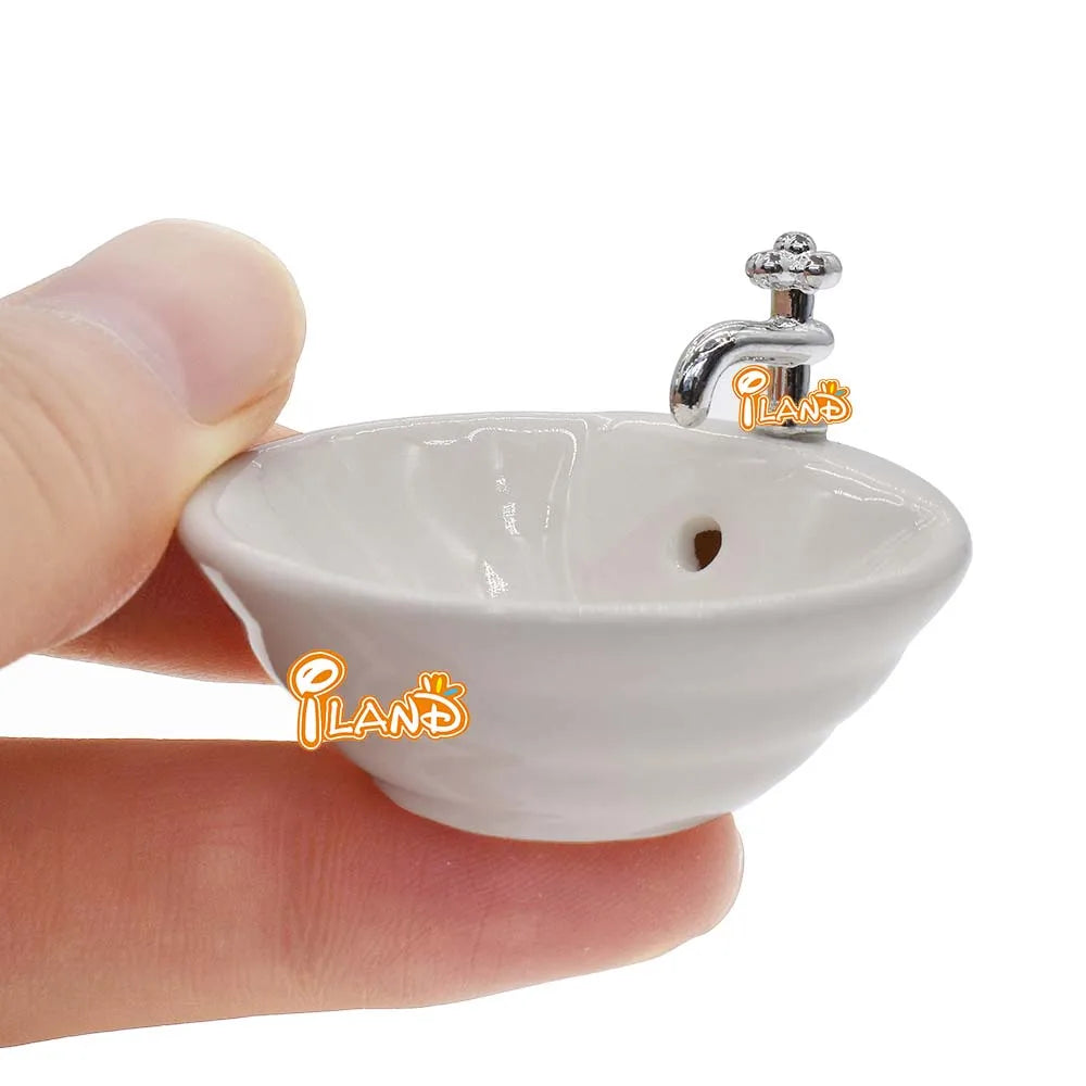 1:12 Scale Miniature Ceramic Bathroom Sink With Faucet For Dollhouse Accessories Miniature Furniture
