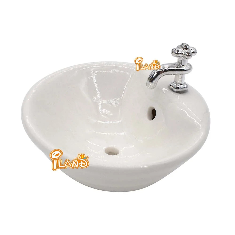 1:12 Scale Miniature Ceramic Bathroom Sink With Faucet For Dollhouse Accessories Miniature Furniture
