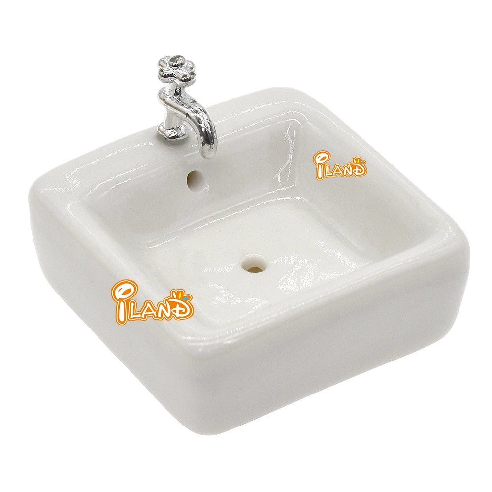 1:12 Scale Miniature Ceramic Bathroom Sink With Faucet For Dollhouse Accessories Miniature Furniture