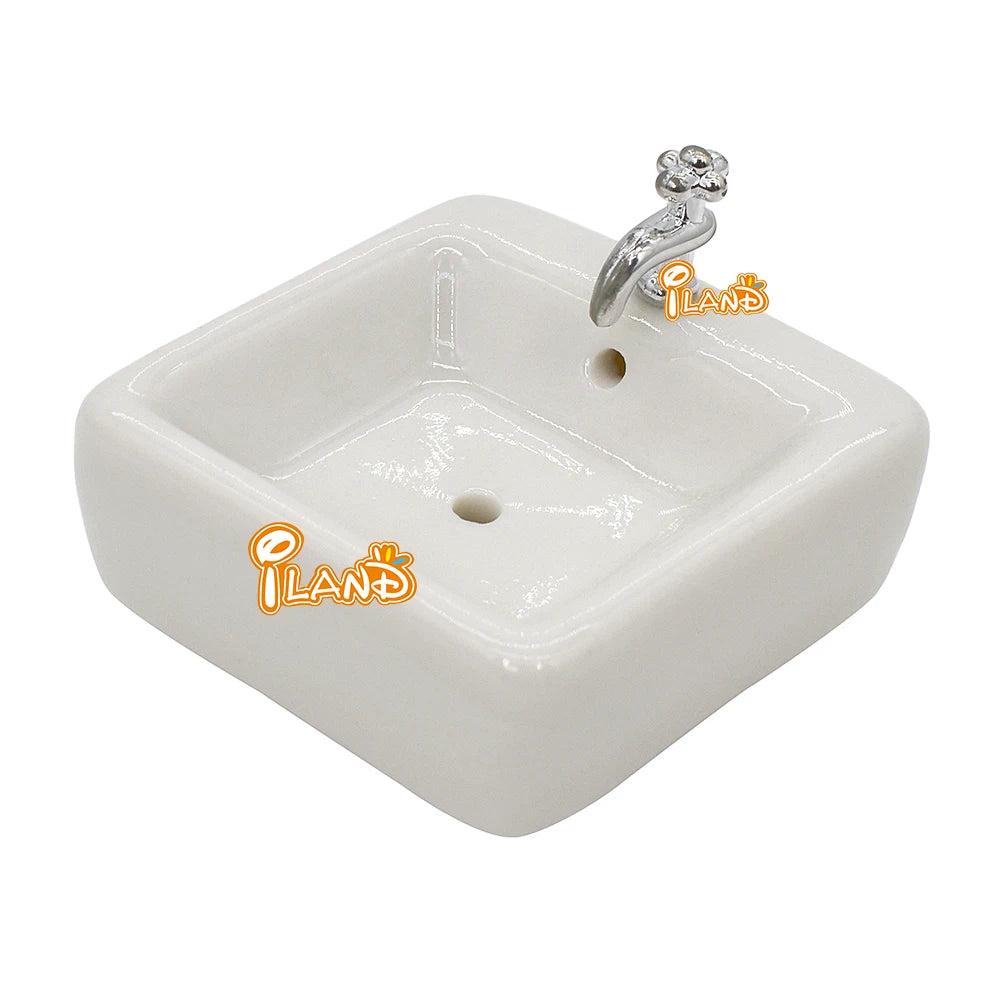 1:12 Scale Miniature Ceramic Bathroom Sink With Faucet For Dollhouse Accessories Miniature Furniture