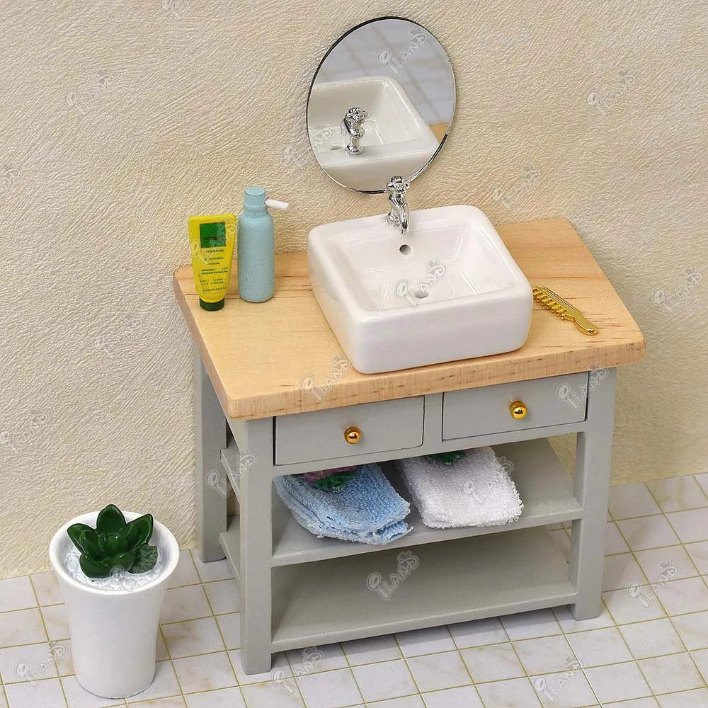 1:12 Scale Miniature Ceramic Bathroom Sink With Faucet For Dollhouse Accessories Miniature Furniture