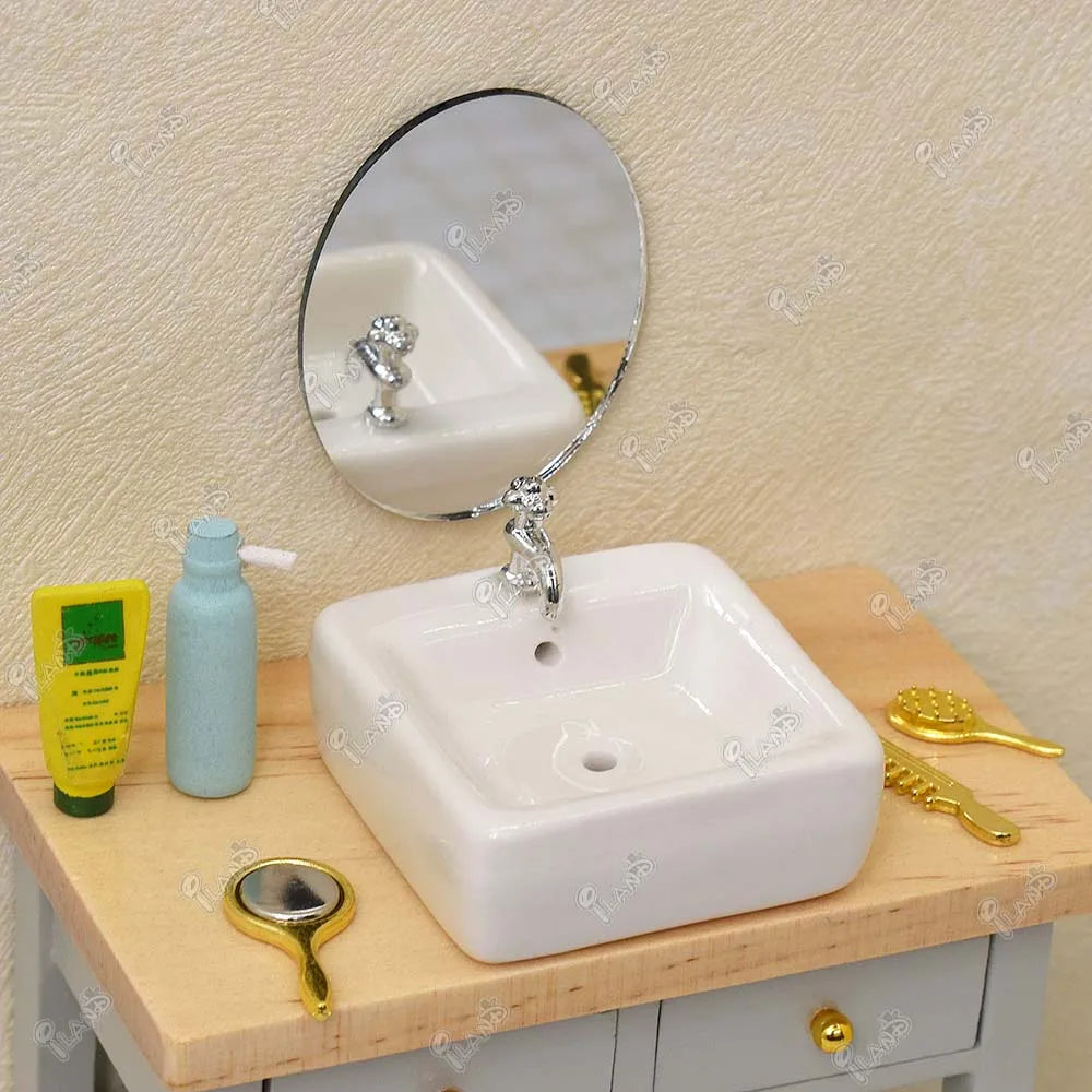 1:12 Scale Miniature Ceramic Bathroom Sink With Faucet For Dollhouse Accessories Miniature Furniture