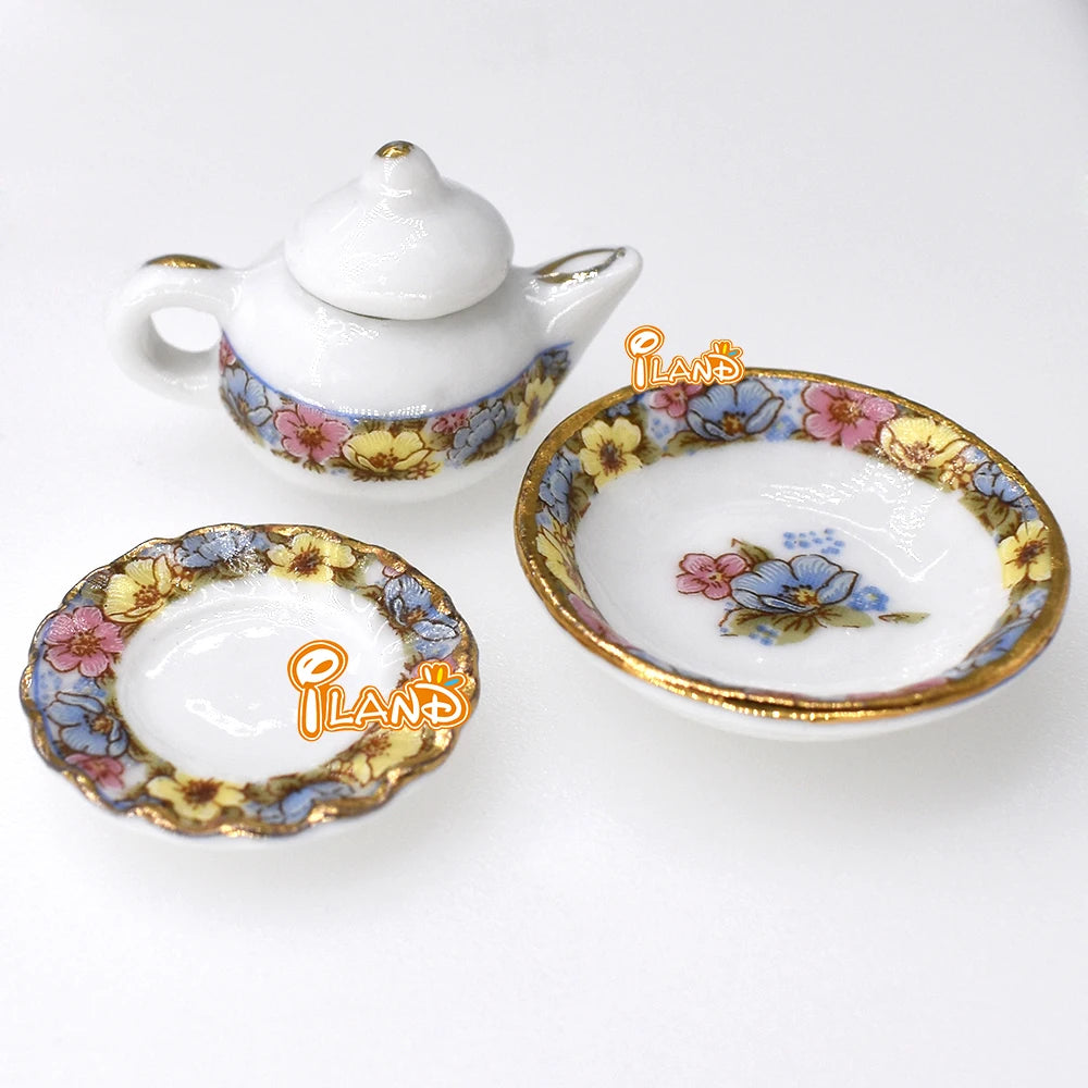 1:12 Scale Miniature Tea Set Porcelain Cups Plates For Dollhouse Kitchen Dining Room Accessories 40pcs