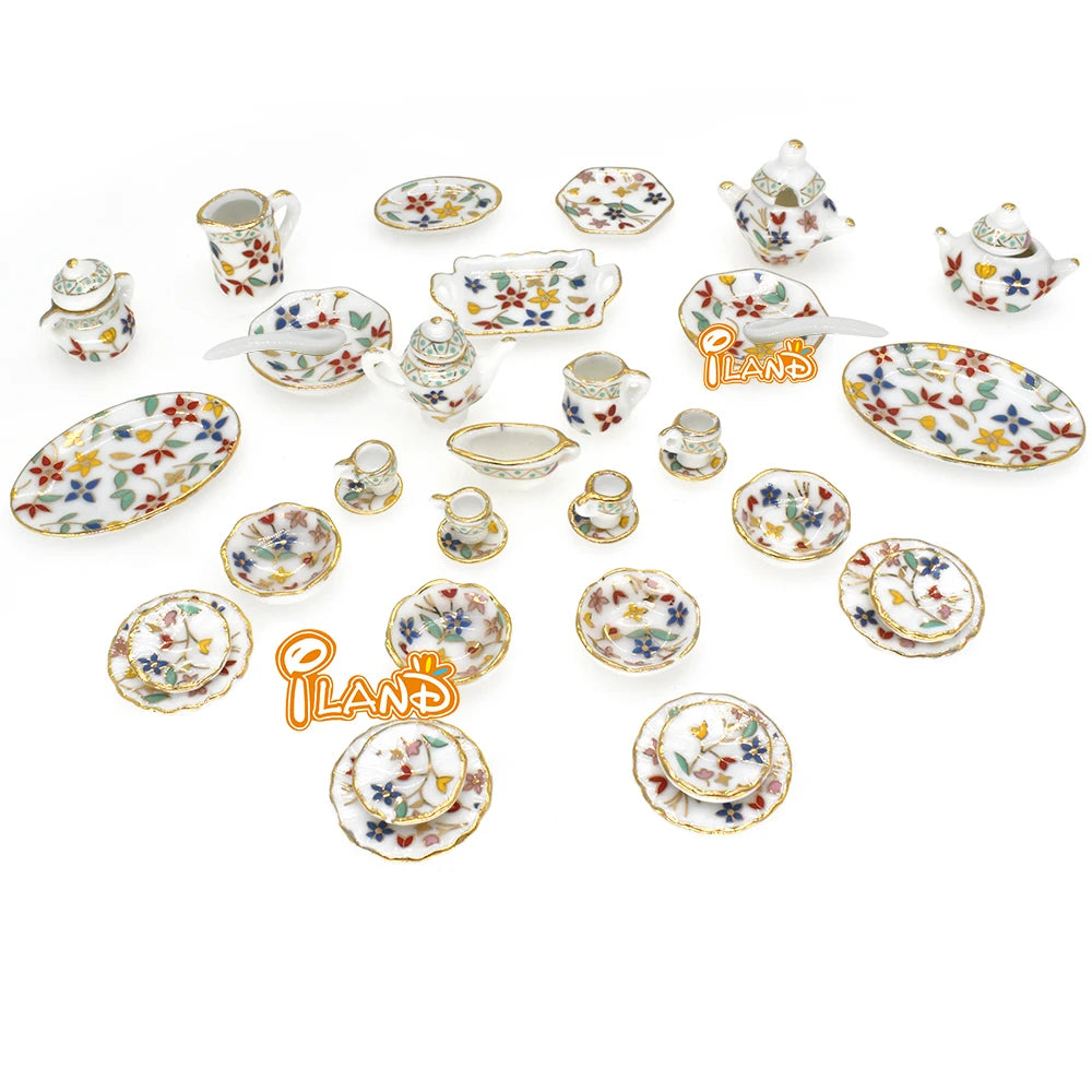 1:12 Scale Miniature Porcelain Tea Set For Dollhouse Kitchen Dining Room Accessories Miniature Dollhouse Furniture