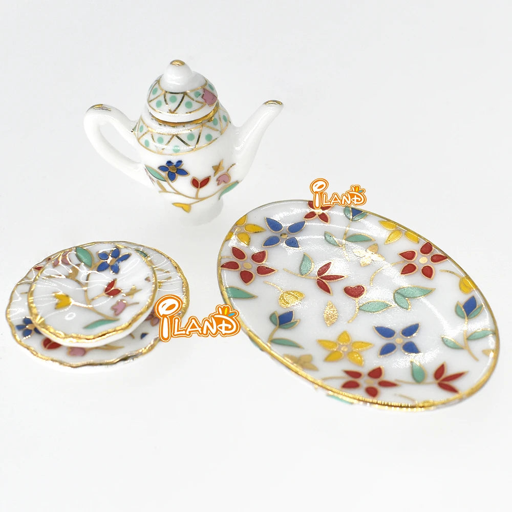 1:12 Scale Miniature Porcelain Tea Set For Dollhouse Kitchen Dining Room Accessories Miniature Dollhouse Furniture
