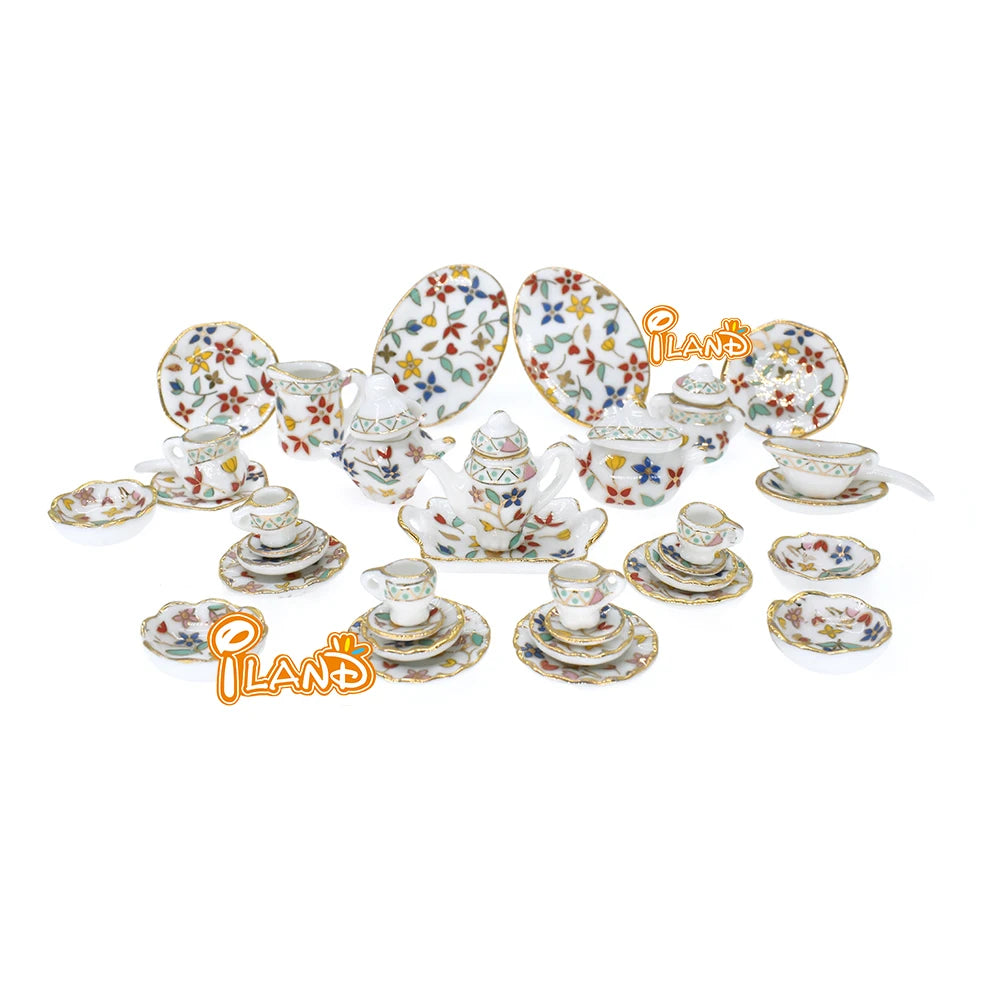 1:12 Scale Miniature Porcelain Tea Set For Dollhouse Kitchen Dining Room Accessories Miniature Dollhouse Furniture