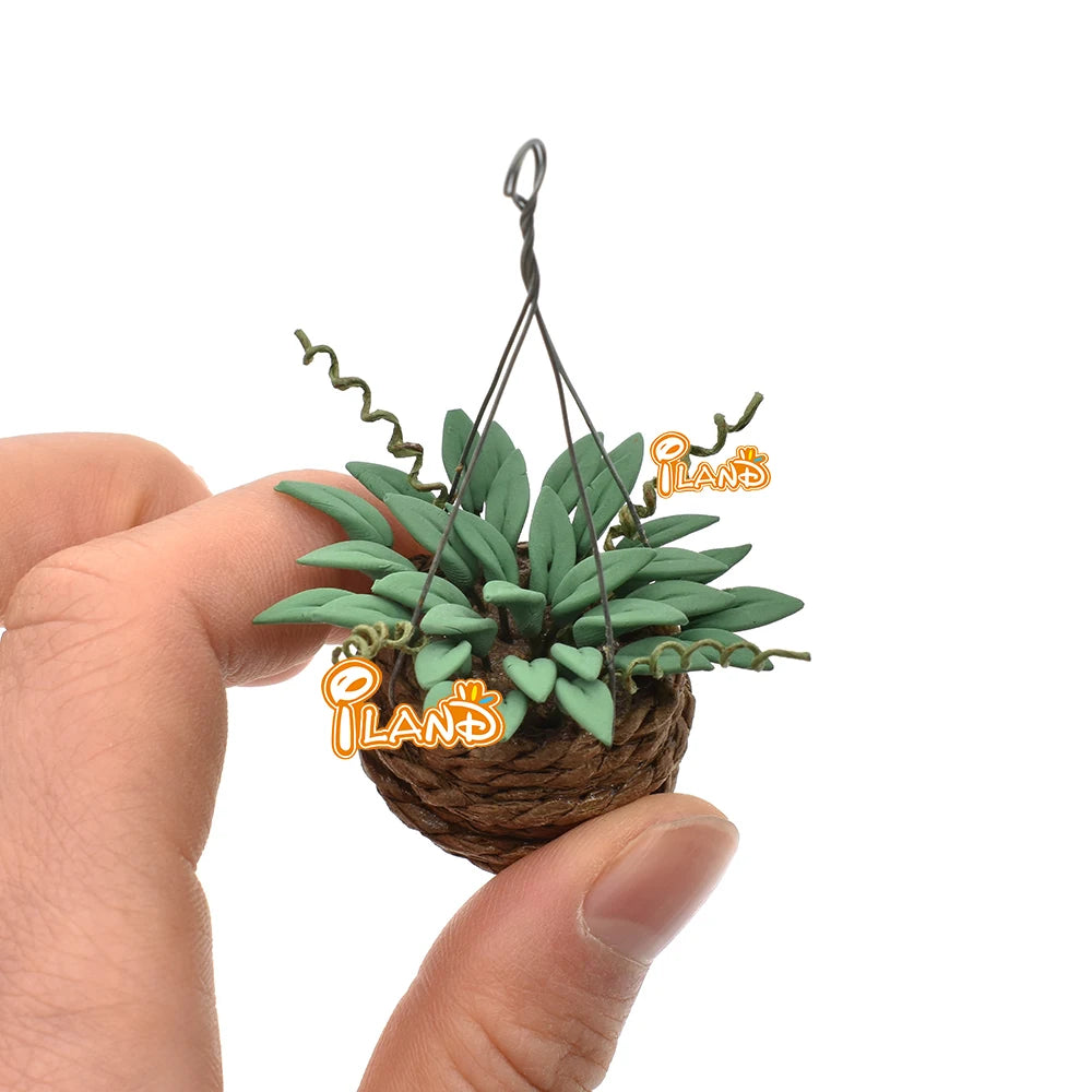1:12 Scale Miniature Dollhouse Fairy Garden Decor With Mini Bonsai Potted Plants And Hangers