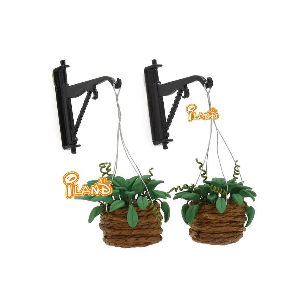 1:12 Scale Miniature Dollhouse Fairy Garden Decor With Mini Bonsai Potted Plants And Hangers