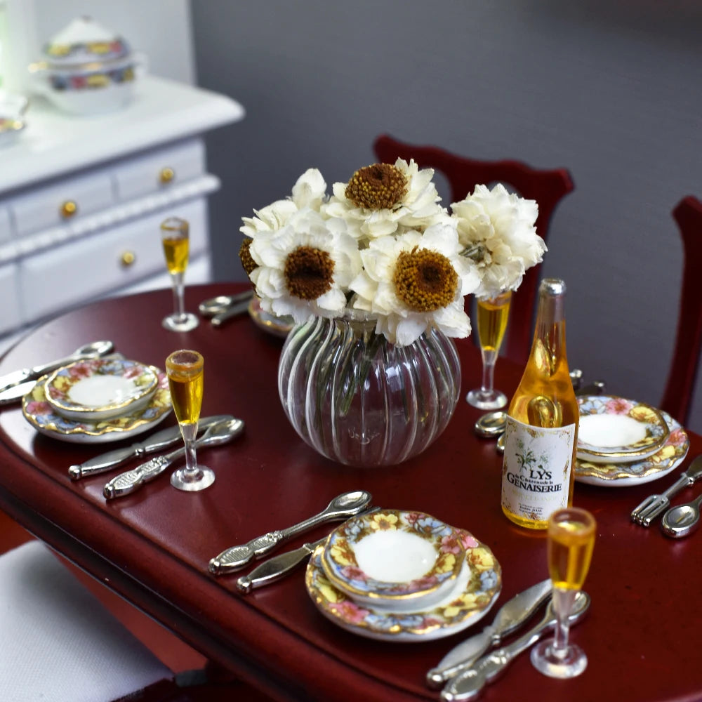 1:12 Scale Miniature Glass Vases With Dried Flowers Set For Dollhouse Furniture Decor