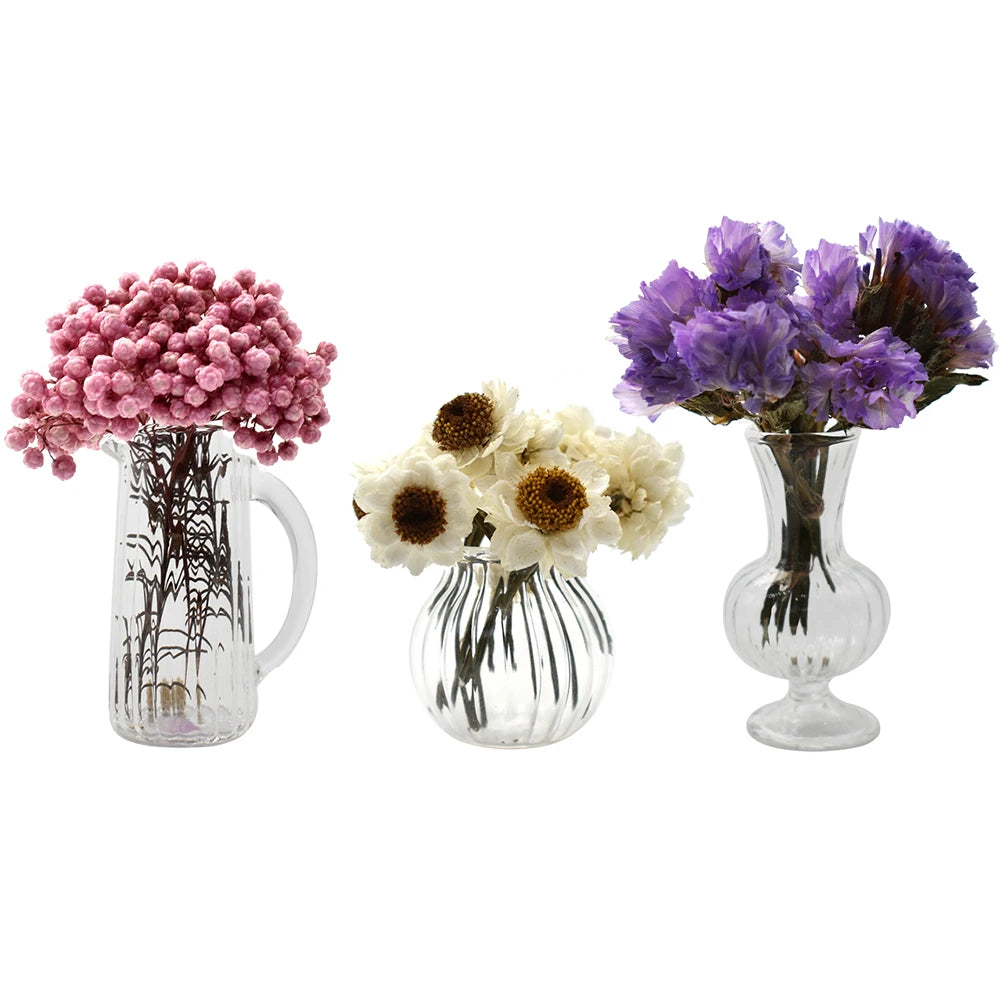 1:12 Scale Miniature Glass Vases With Dried Flowers Set For Dollhouse Furniture Decor