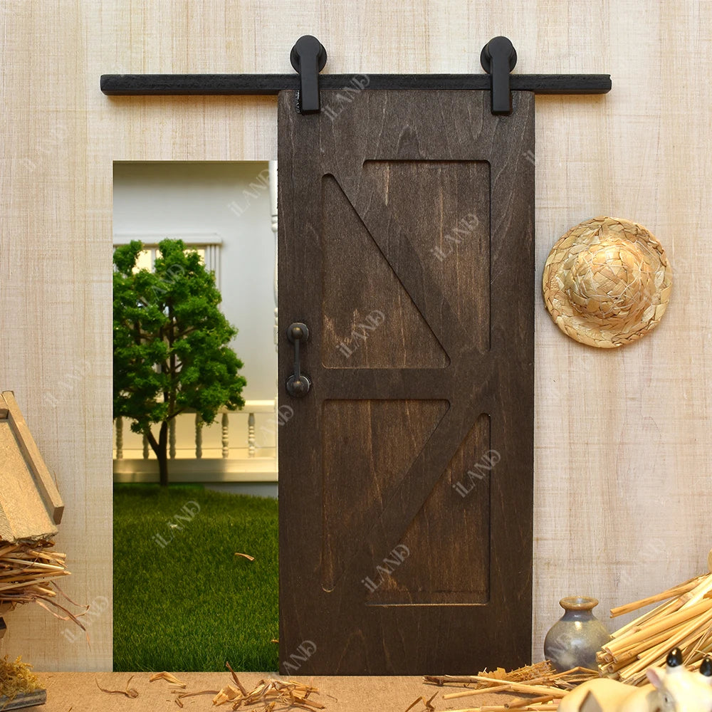 1:12 Scale Wooden Sliding Barn Doors Miniature Dollhouse Accessories 2pcs