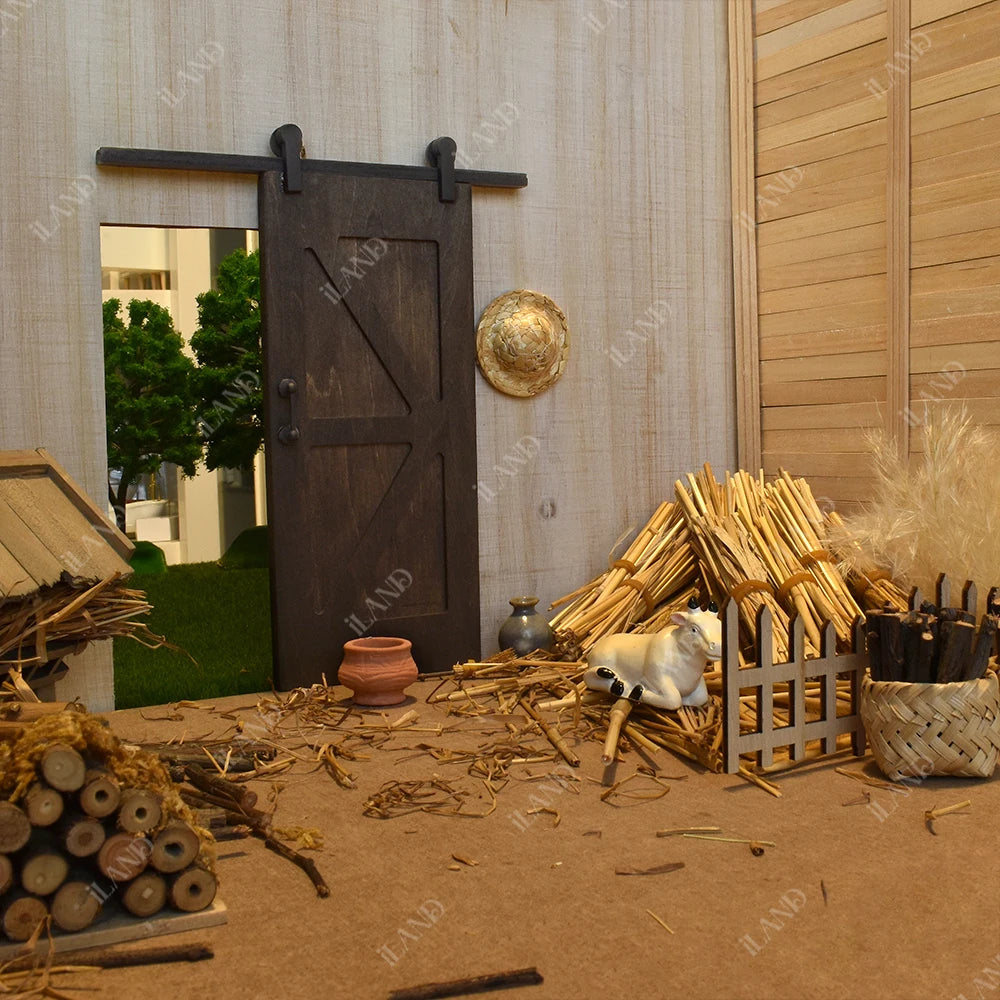 1:12 Scale Wooden Sliding Barn Doors Miniature Dollhouse Accessories 2pcs