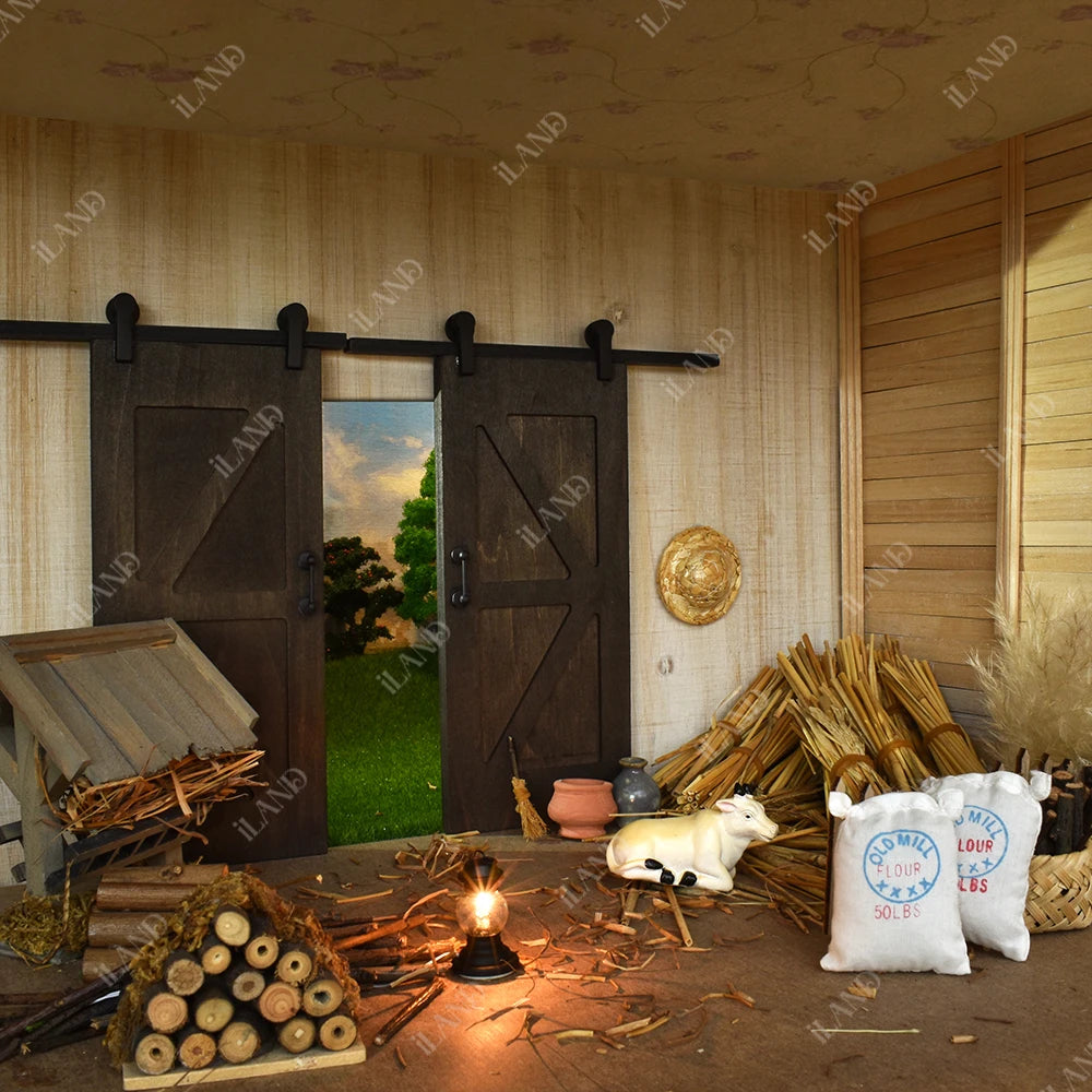 1:12 Scale Wooden Sliding Barn Doors Miniature Dollhouse Accessories 2pcs