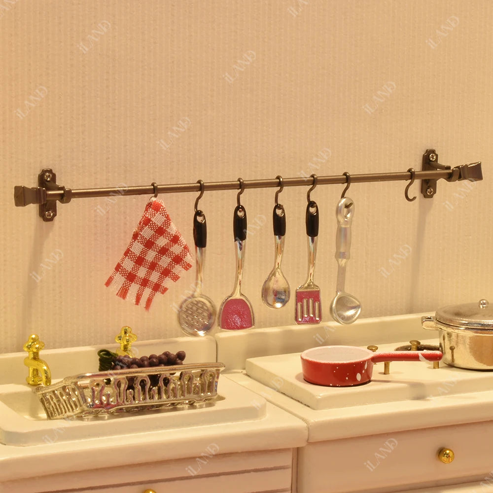 1:12 Scale Miniature Curtain Rods Dollhouse Kitchen Hangers Classical Black Miniature Dollhouse Accessories