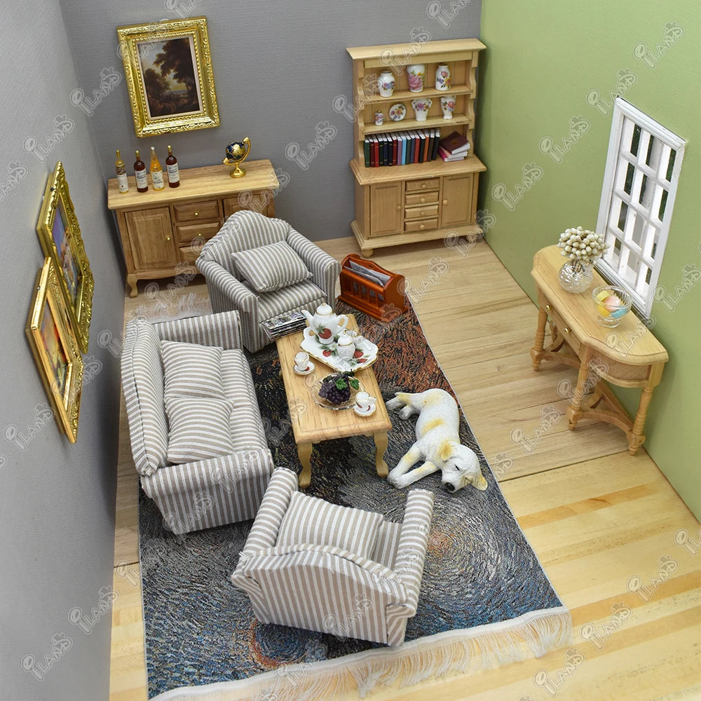1:12 Scale Miniature Sofa Cabinet Coffee Table Set For Dollhouse Living Room Decoration Miniature Furniture Accessories
