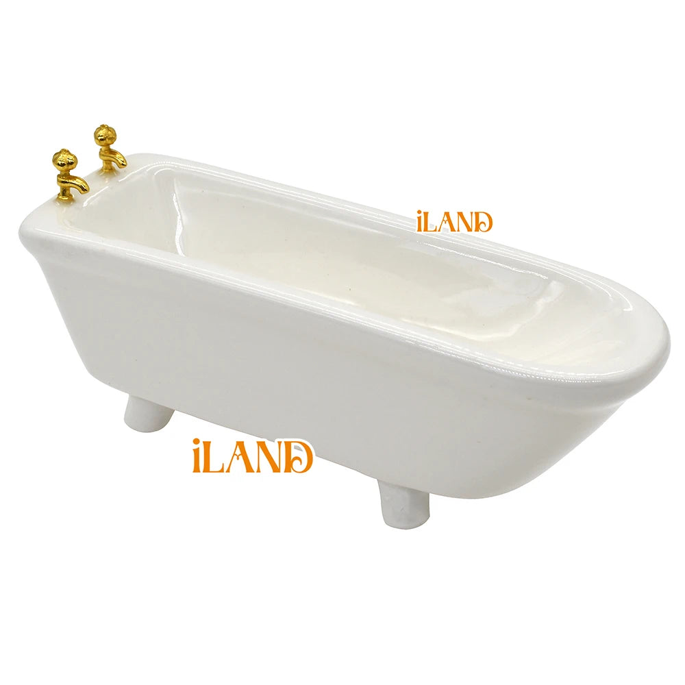 1:12 Scale Miniature Dollhouse Bathroom Set With Ceramic Toilet Bathtub Vanity And Sink Accessories