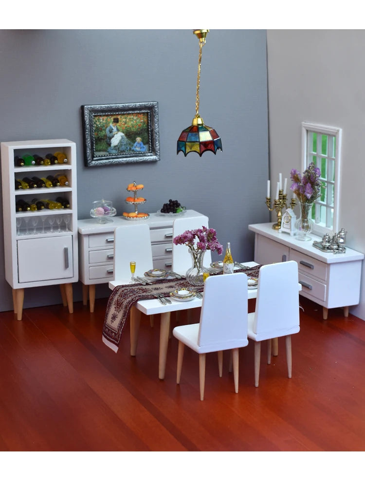 1:12 Scale Modern Dining Table With Chairs Miniature Dollhouse Furniture For Dining Room Miniature Toys For Girls Boys Children