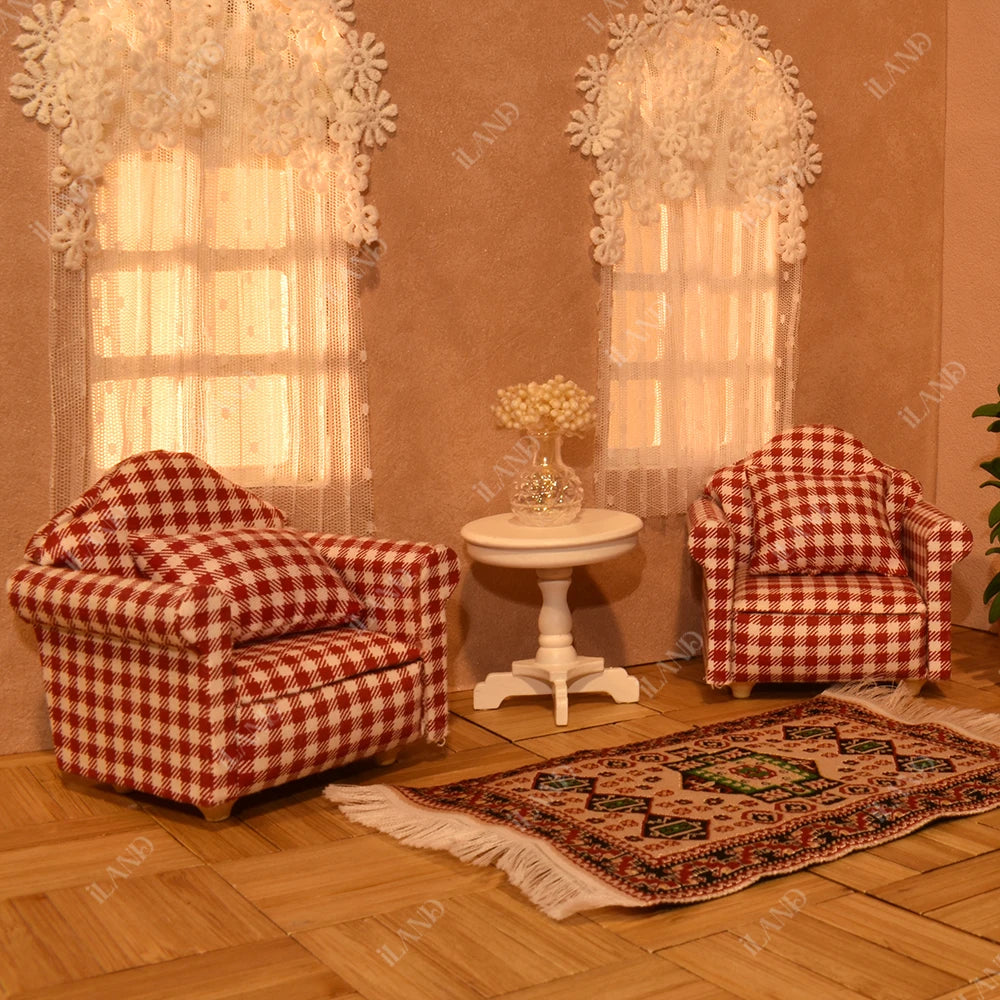1:12 Scale Wooden Cabinet Miniature Dollhouse Furniture For Living Room With Sofa Pillow End Table And Rug