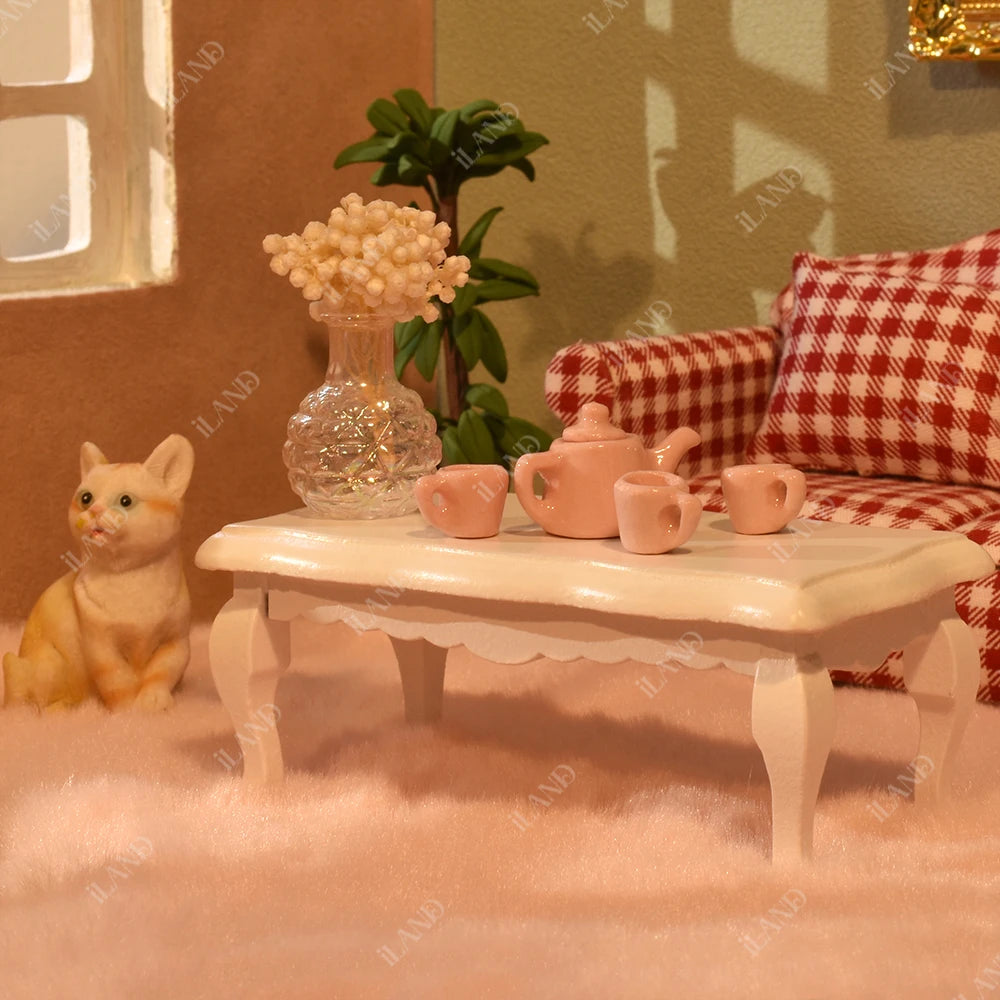 1:12 Scale Wooden Cabinet Dollhouse Living Room Miniature Furniture Set With Sofa Pillow End Table And Rug