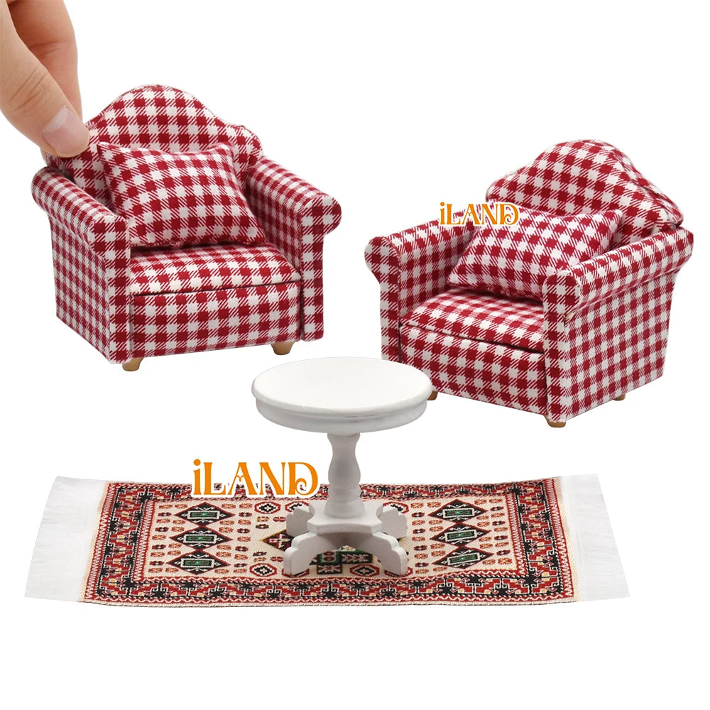 1:12 Scale Wooden Cabinet Miniature Dollhouse Furniture For Living Room With Sofa Pillow End Table And Rug