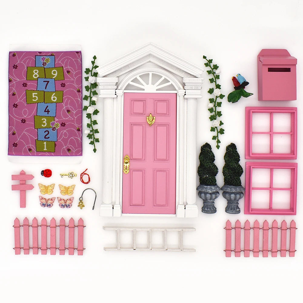 1:12 Scale Miniature Dollhouse Furniture Set Fairy Garden Accessories Door Window Ladder Flower