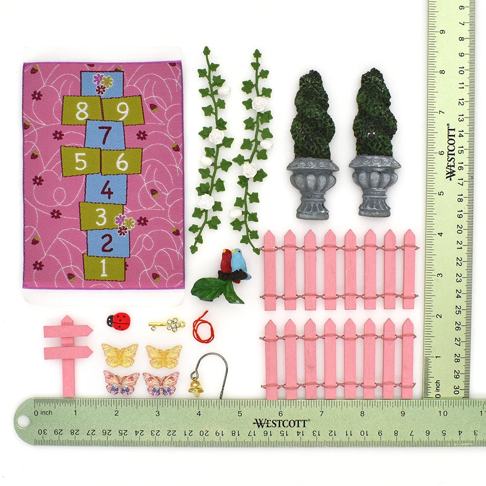 1:12 Scale Miniature Dollhouse Furniture Set Fairy Garden Accessories Door Window Ladder Flower