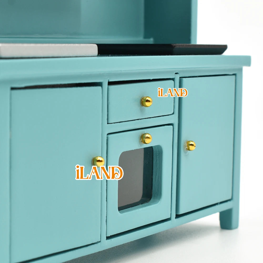 1:12 Scale Wooden Kitchen Cabinet Miniature Dollhouse Furniture With Sink Oven Range Hood And Induction Cooker Modern Kitchen Set