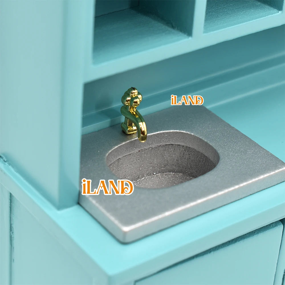 1:12 Scale Wooden Kitchen Cabinet Miniature Dollhouse Furniture With Sink Oven Range Hood And Induction Cooker Modern Kitchen Set