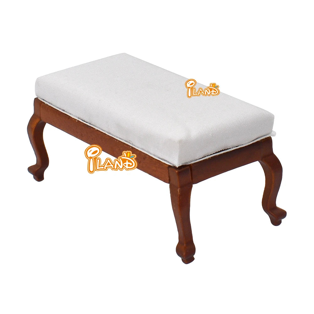 1:12 Scale Wooden Dollhouse Furniture Vintage Bedroom Set With Bed Bedside Table Dressing Table Upholstered Bench Miniature Dollhouse Accessories