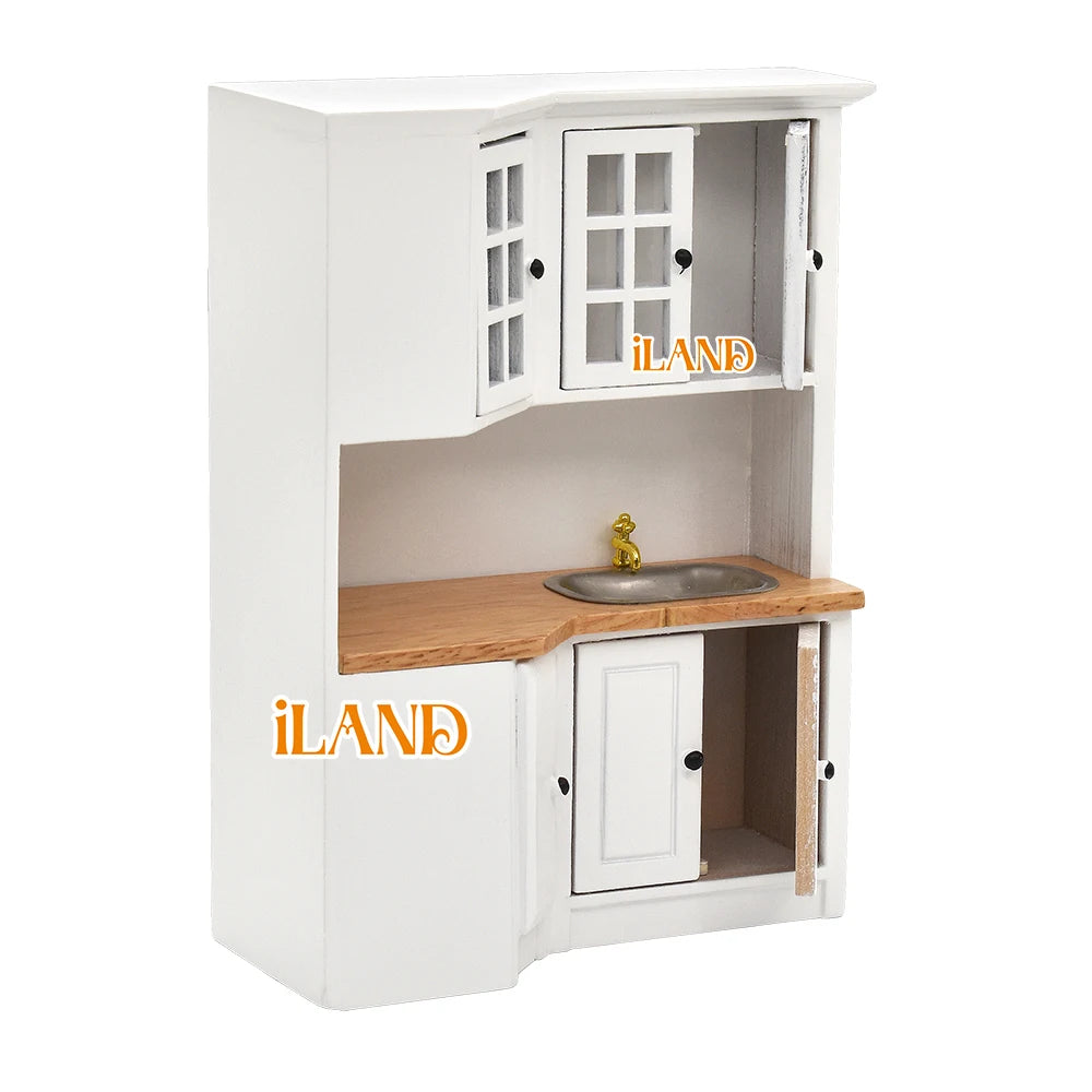 1:12 Scale Wooden Kitchen Cabinet Miniature Dollhouse Furniture Set With Fridge Oven Microwave For Modern Dollhouse