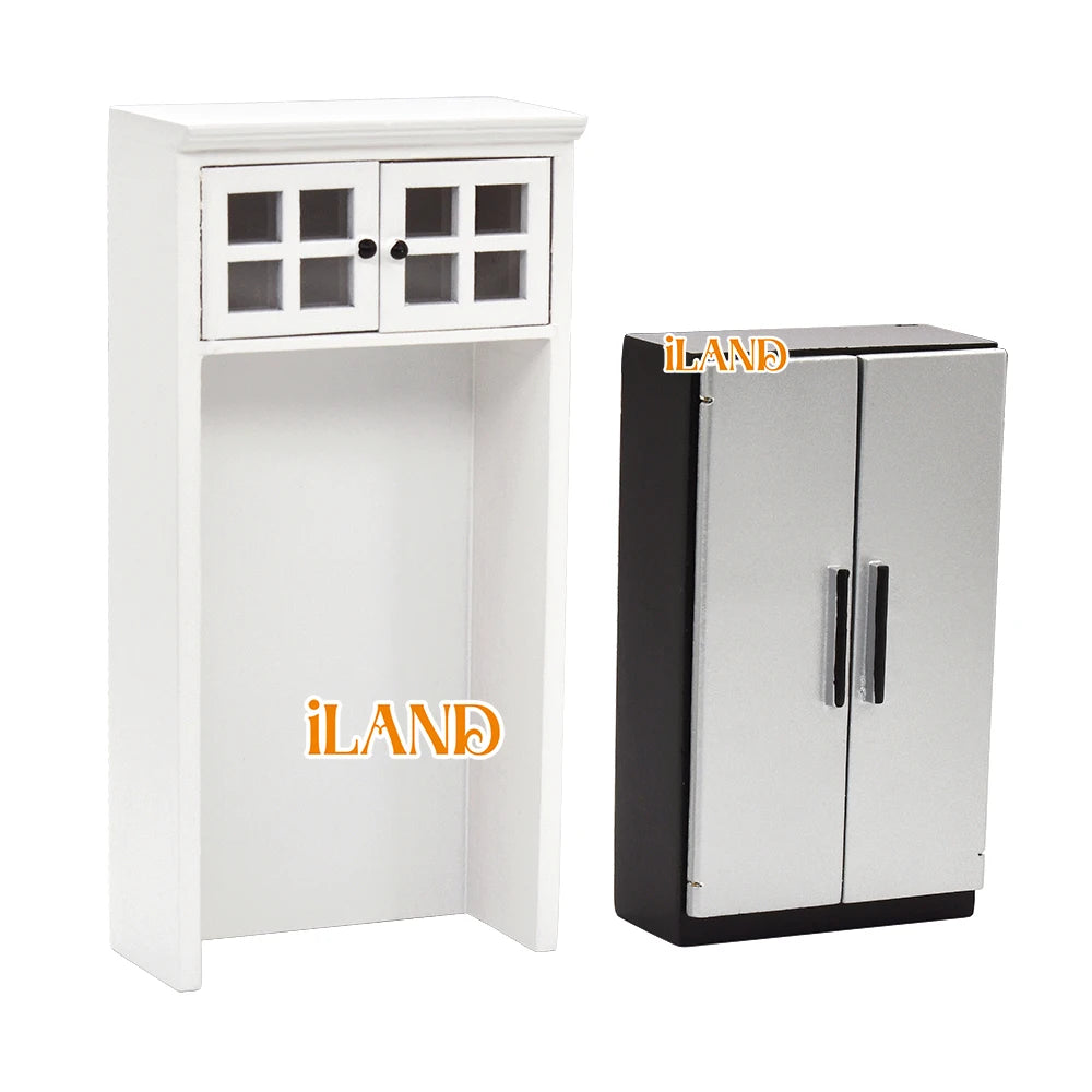 1:12 Scale Wooden Kitchen Cabinet Miniature Dollhouse Furniture Set With Fridge Oven Microwave For Modern Dollhouse