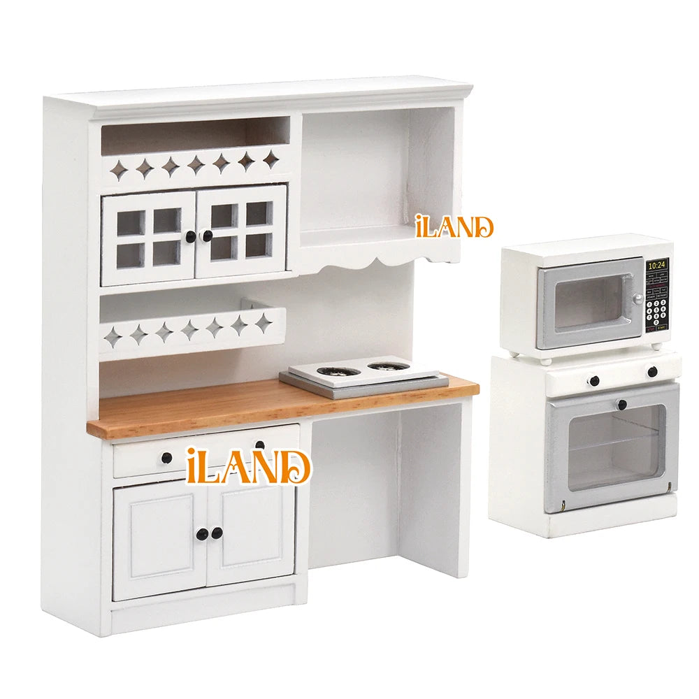 1:12 Scale Wooden Kitchen Cabinet Miniature Dollhouse Furniture Set With Fridge Oven Microwave For Modern Dollhouse