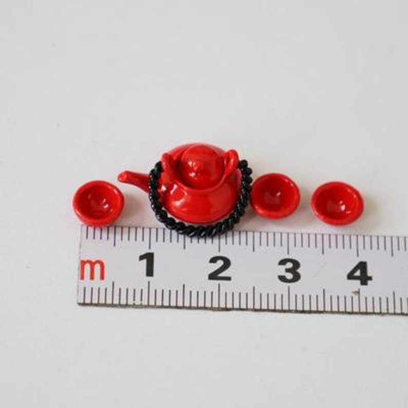 Juego de tetera y bandeja de té de estilo chino en miniatura a escala 1:12, 5 piezas, accesorios para muñecas BJD, modelo de escritorio, juguete, muebles para casa de muñecas en miniatura