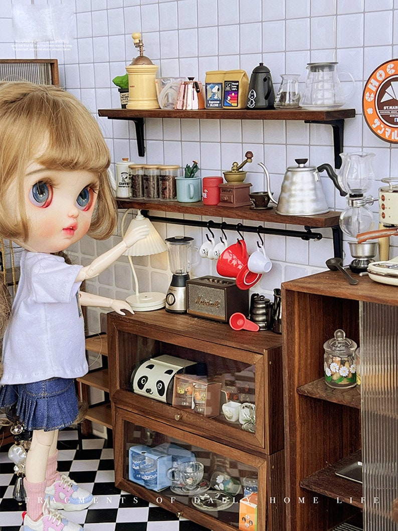 Estante de exhibición de pared en miniatura a escala 1:6, muebles para casa de muñecas BJD, Blythe, GSC, estante de almacenamiento de cocina, juguete en miniatura