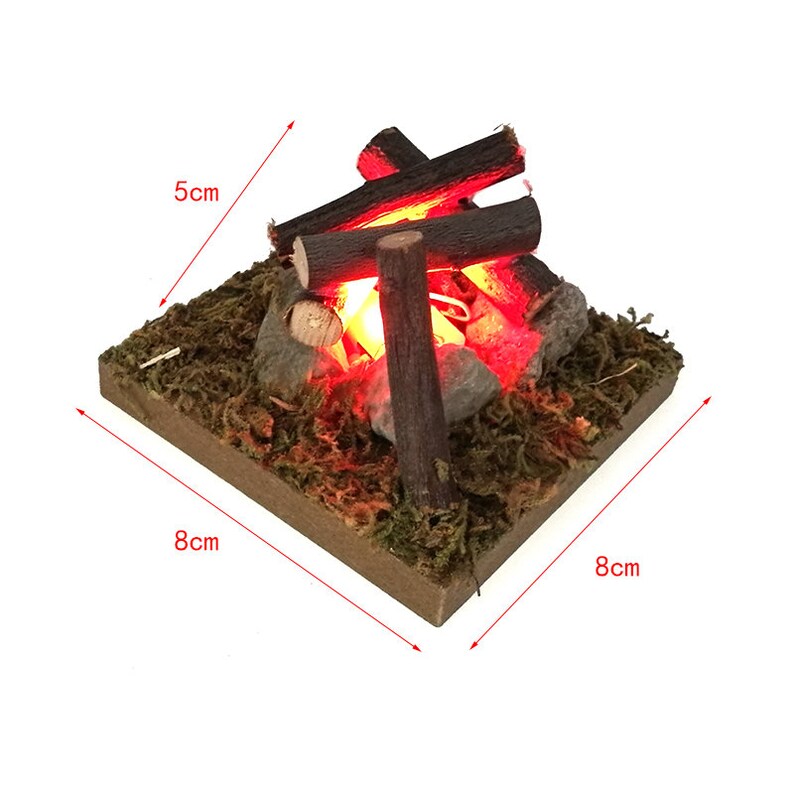 1:12 Scale Miniature Wooden Bonfire Camping Stove Hanging Furnace Model Dollhouse Accessory for BJD DIY Scenes