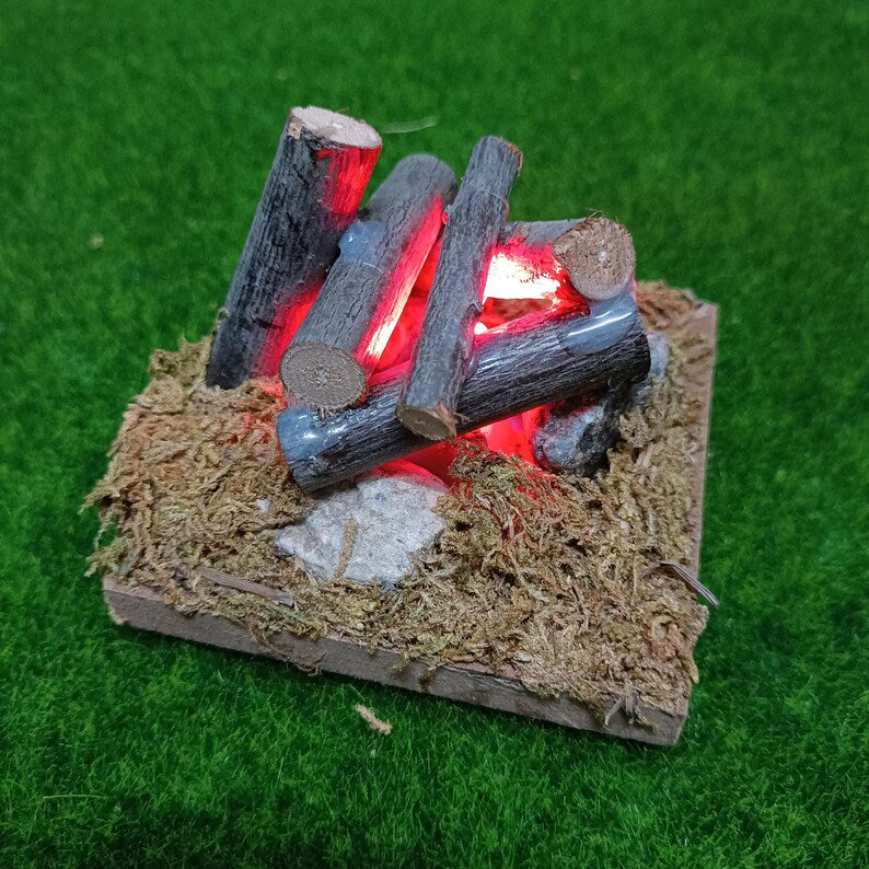 1:12 Scale Miniature Wooden Bonfire Camping Stove Hanging Furnace Model Dollhouse Accessory for BJD DIY Scenes