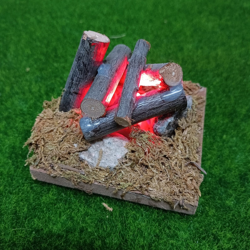 1:12 Scale Miniature Wooden Bonfire Hanging Furnace Wild Stove Firewood Model Dollhouse Camping Tools BJD Accessories