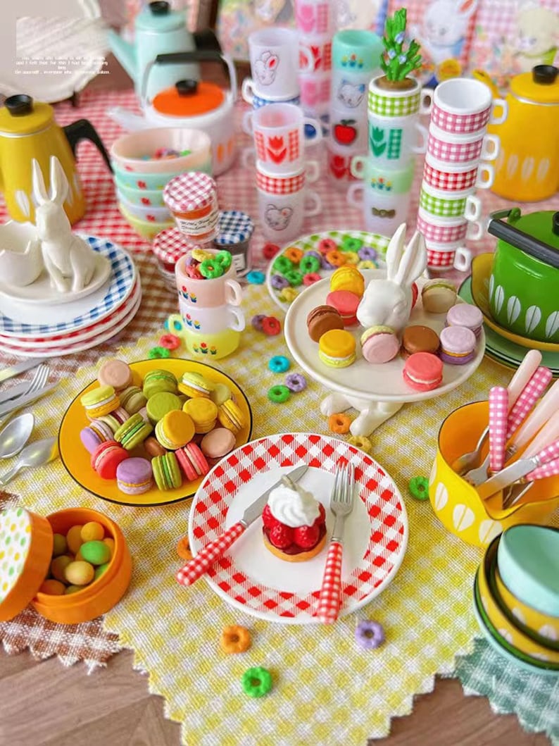 Service à thé miniature en forme de macaron, dessert, thé de l'après-midi, vaisselle Nordic Lotus, accessoires de cuisine pour BJD et Blythe, meubles pour maison de poupée, échelle 1:6