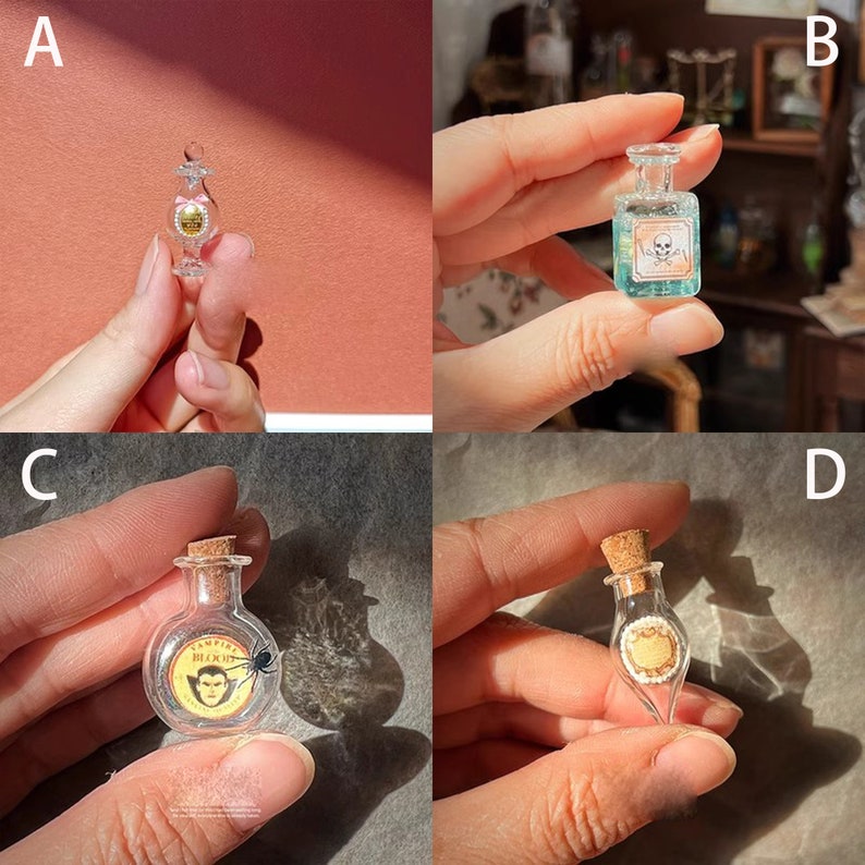 Botella de poción mágica en miniatura a escala 1:6, escena de Harry Potter, accesorios para casa de muñecas BJD Blythe, juguete de casa de juegos, modelo de pergamino mágico