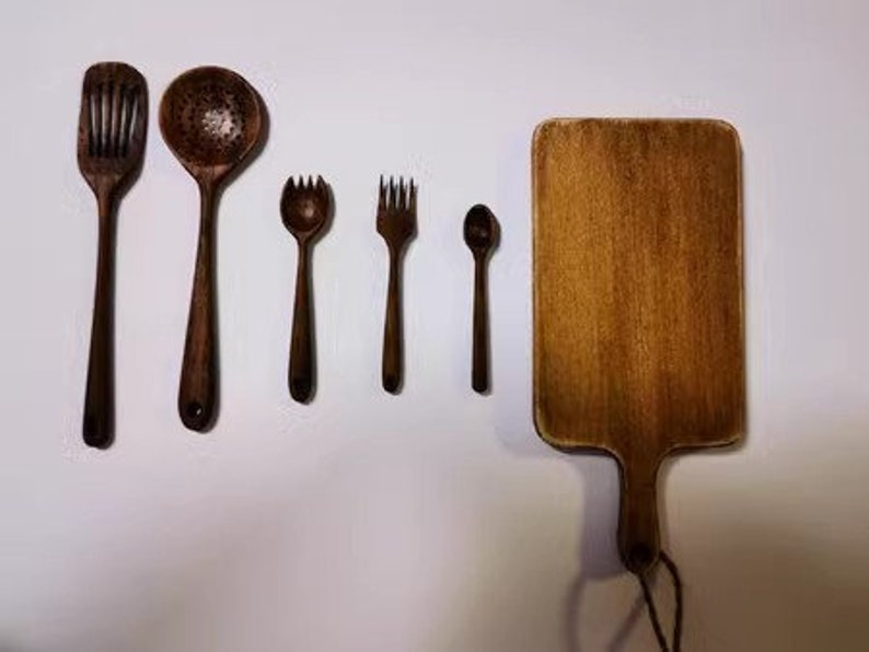 Juego de utensilios de cocina de madera en miniatura a escala 1:6 con tenedor, cuchillo, cuchara y cuchillo para mantequilla para accesorios de casa de muñecas BJD Blythe