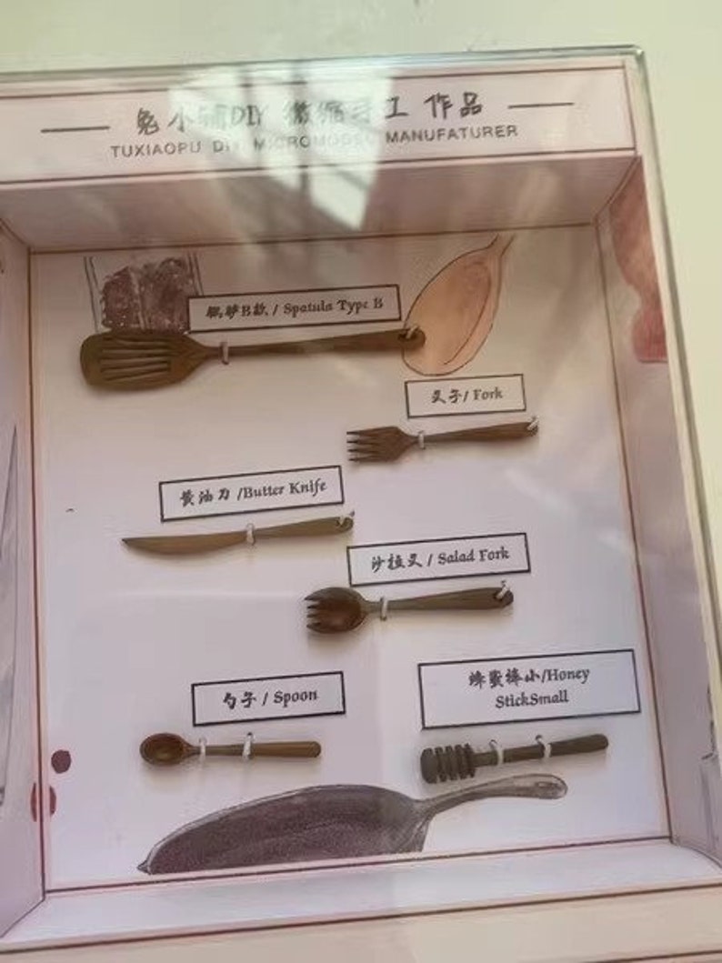 Juego de utensilios de cocina de madera en miniatura a escala 1:6 con tenedor, cuchillo, cuchara y cuchillo para mantequilla para accesorios de casa de muñecas BJD Blythe