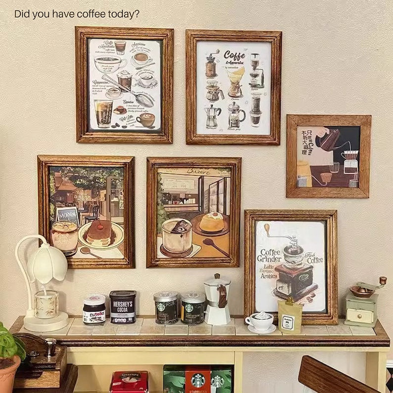 Marco de fotos para decoración de pared de café retro en miniatura a escala 1:6, muebles para casa de muñecas BJD Blythe, accesorios