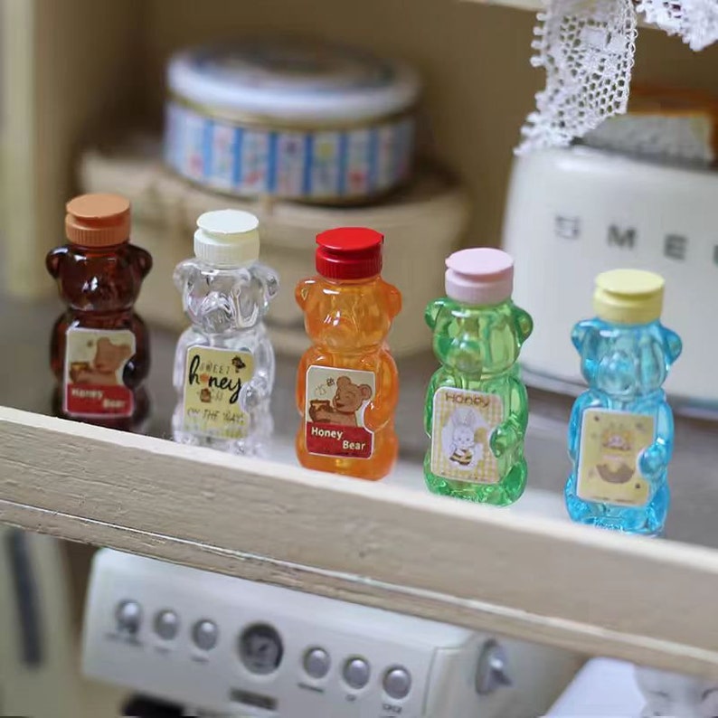 Juego de tarro de miel en miniatura a escala 1:6 y lata de oso para casa de muñecas, accesorios de decoración de cocina para BJD, Blythe y GSC.