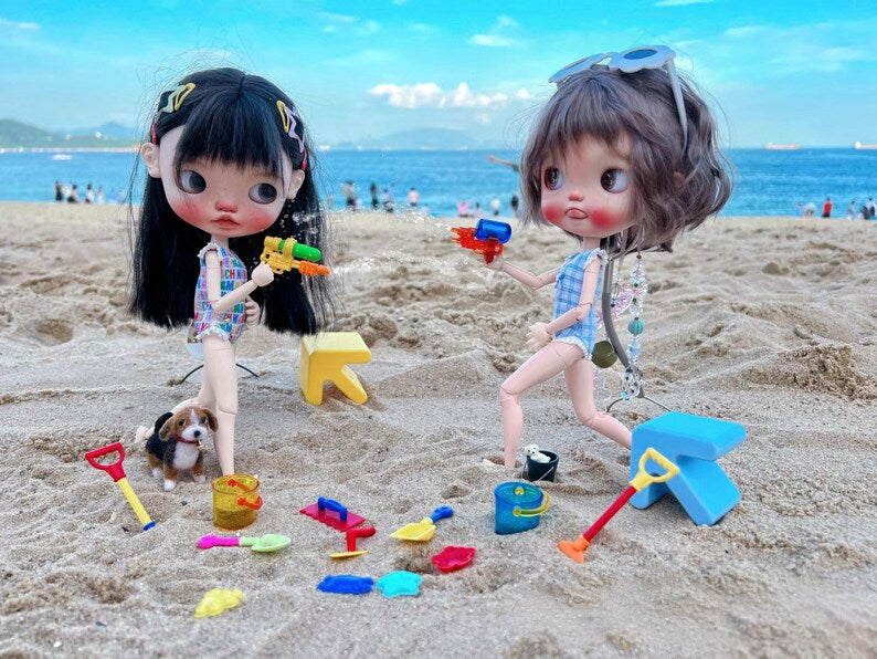 Juego de herramientas para excavar arena de playa en miniatura a escala 1:12: accesorios realistas para casas de muñecas BJD, Blythe y GSC.