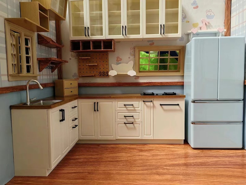 Armario de cocina en miniatura a escala 1:6, muebles para casa de muñecas, accesorios BJD Blythe, juguetes de modelos de escritorio