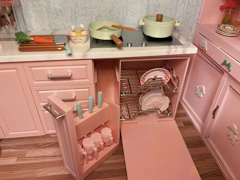 Armario de cocina en miniatura a escala 1:6, muebles para casa de muñecas, accesorios BJD Blythe, juguetes de modelos de escritorio
