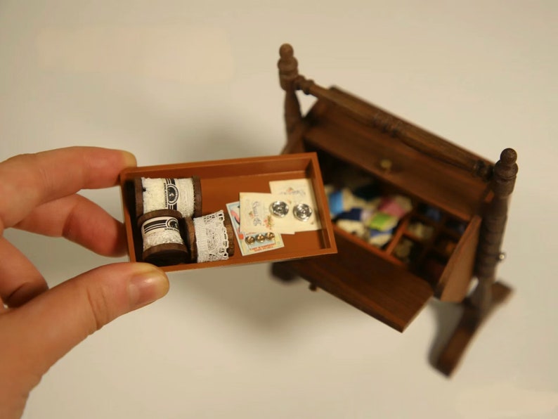 1:6 Scale Miniature Vintage French Embroidery Shelf - DIY Dollhouse Accessory for BJD, Blythe & Cross Stitch Rooms