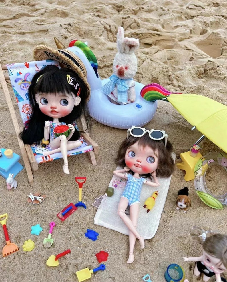 Juego de herramientas para excavar arena de playa en miniatura a escala 1:12: accesorios realistas para casas de muñecas BJD, Blythe y GSC.