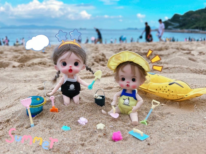 Juego de herramientas para excavar arena de playa en miniatura a escala 1:12: accesorios realistas para casas de muñecas BJD, Blythe y GSC.